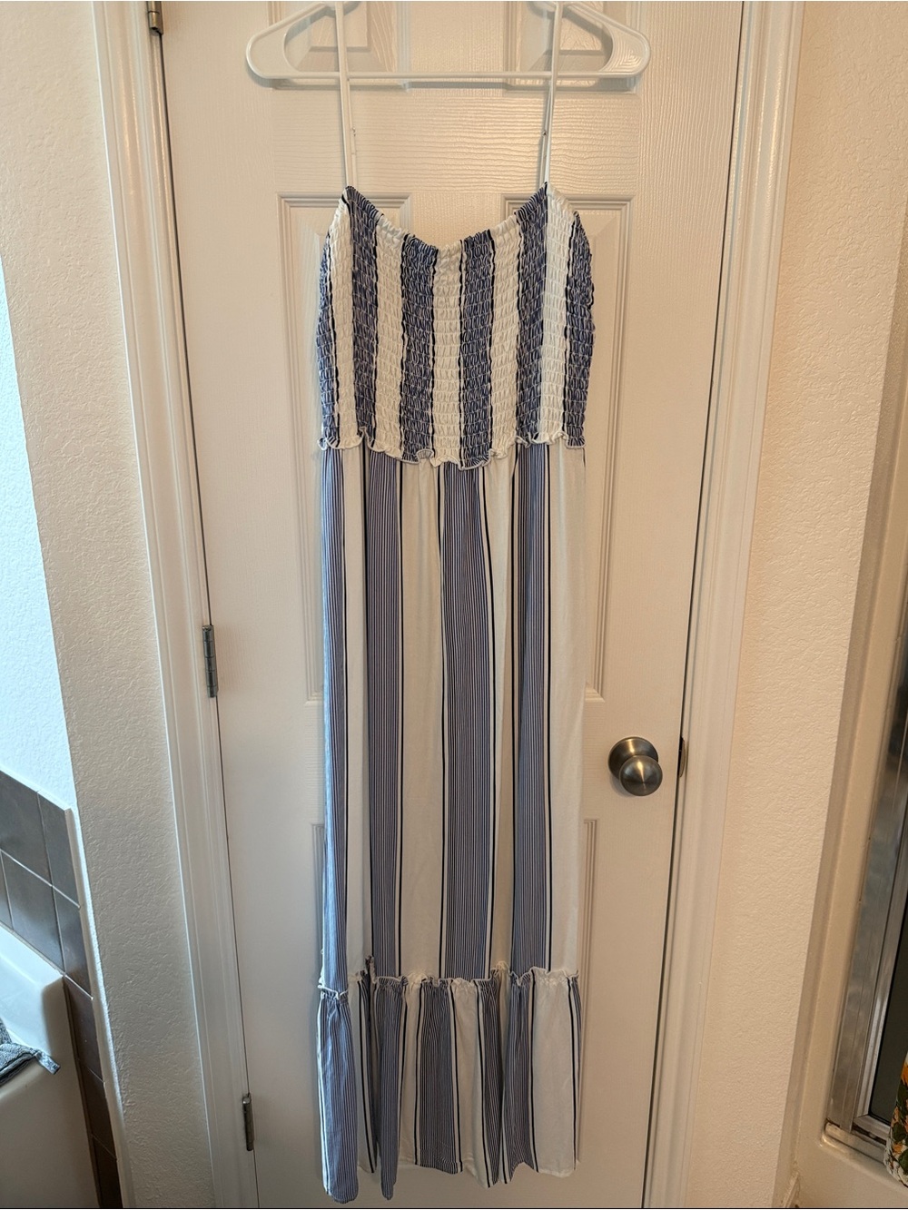 Maurices Blue and White Striped Smocked Maxi Dress